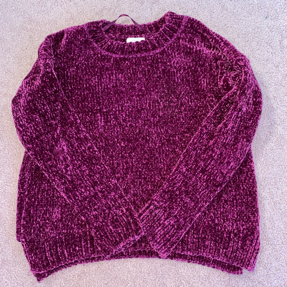 magenta colored fuzzy sweater